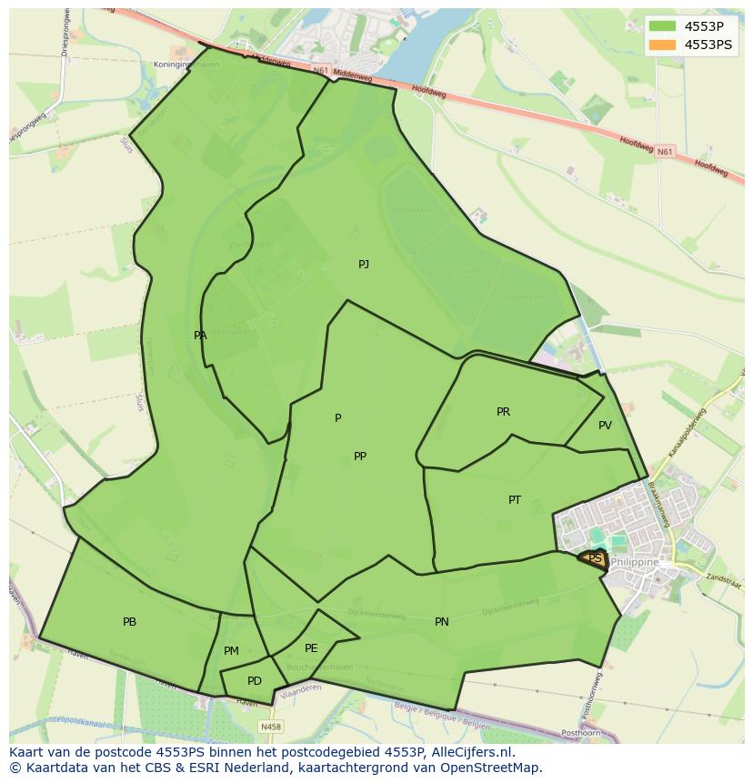 Afbeelding van het postcodegebied 4553 PS op de kaart.