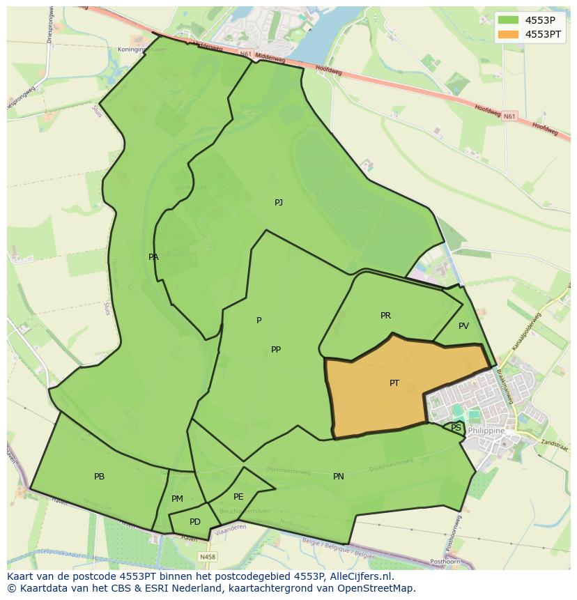 Afbeelding van het postcodegebied 4553 PT op de kaart.