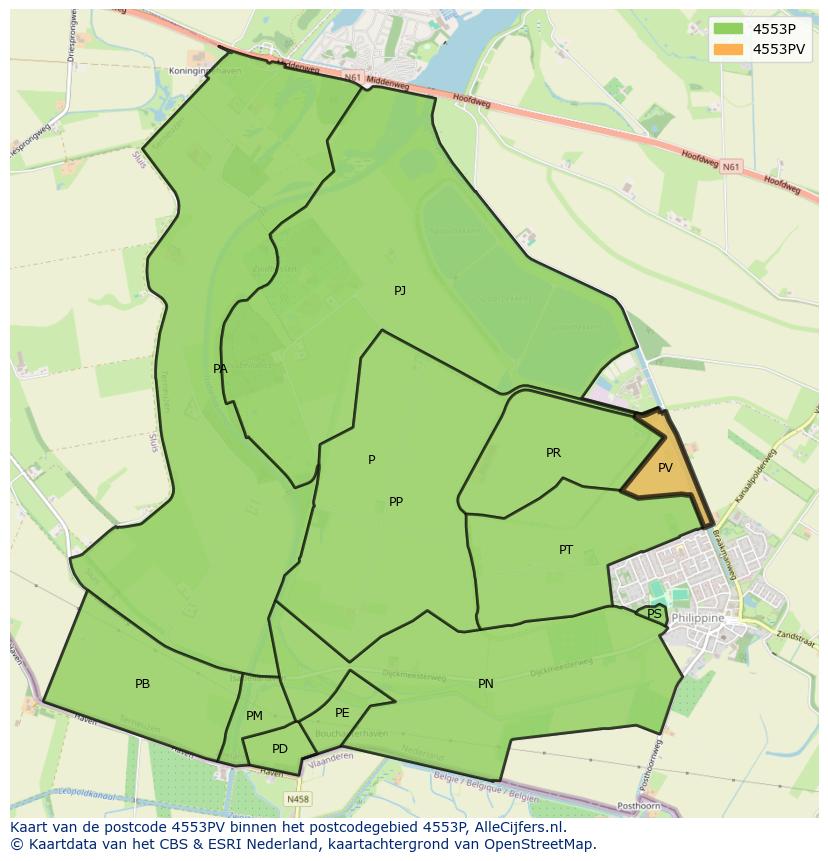 Afbeelding van het postcodegebied 4553 PV op de kaart.