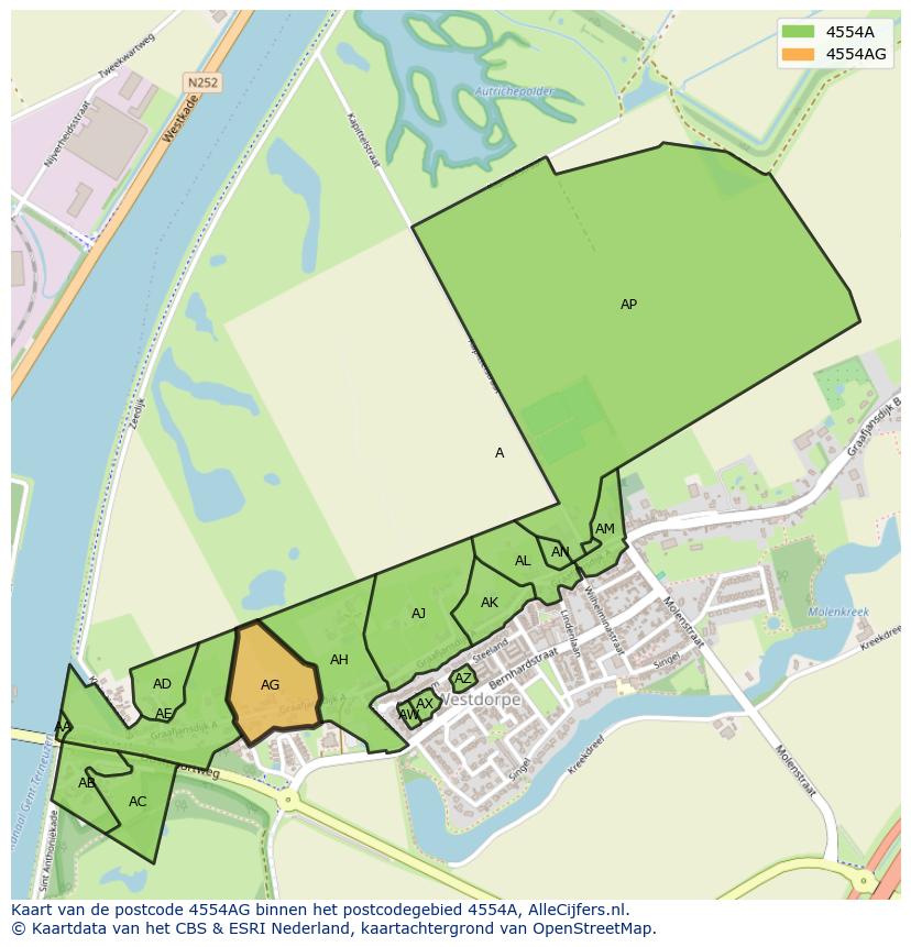 Afbeelding van het postcodegebied 4554 AG op de kaart.