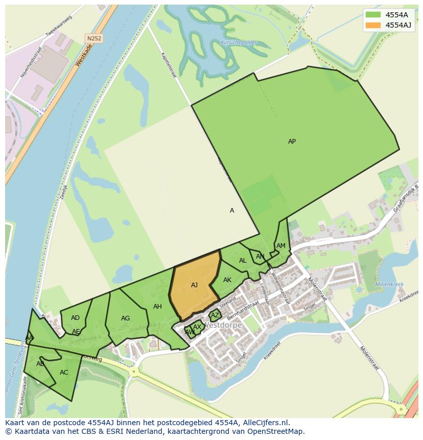 Afbeelding van het postcodegebied 4554 AJ op de kaart.