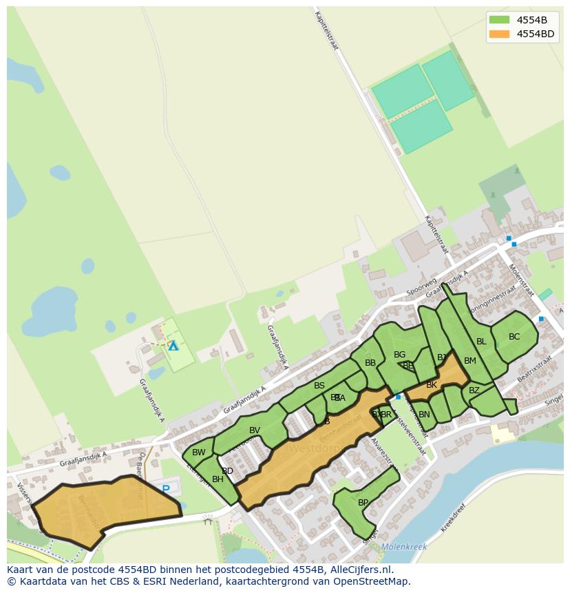 Afbeelding van het postcodegebied 4554 BD op de kaart.