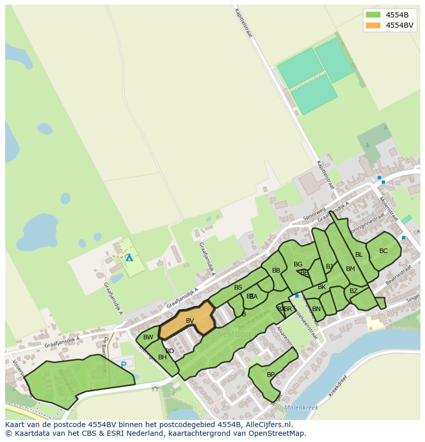 Afbeelding van het postcodegebied 4554 BV op de kaart.