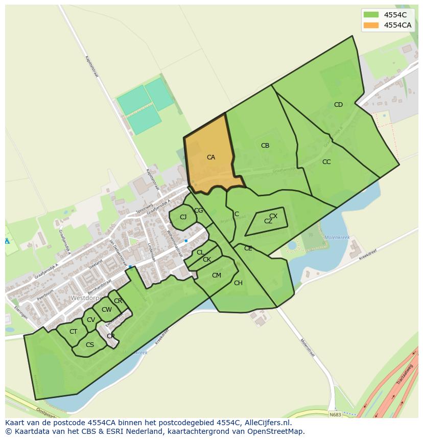 Afbeelding van het postcodegebied 4554 CA op de kaart.