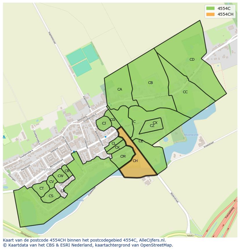 Afbeelding van het postcodegebied 4554 CH op de kaart.