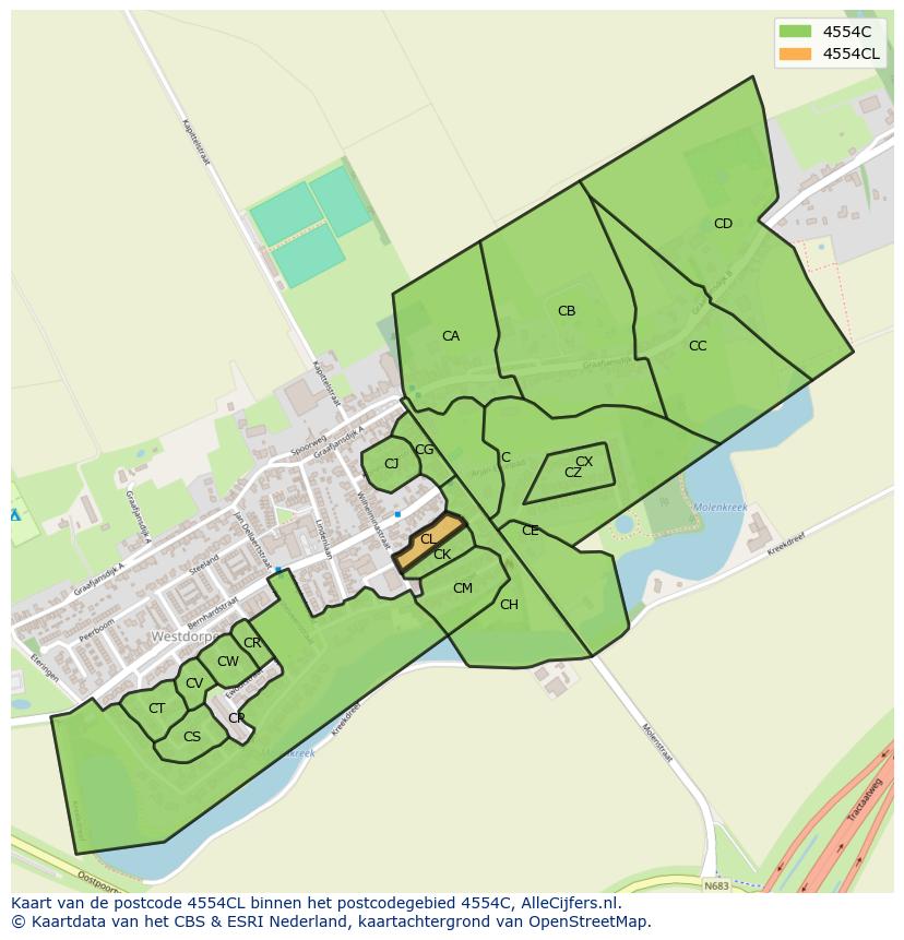 Afbeelding van het postcodegebied 4554 CL op de kaart.