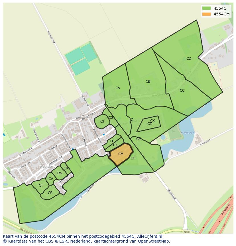 Afbeelding van het postcodegebied 4554 CM op de kaart.