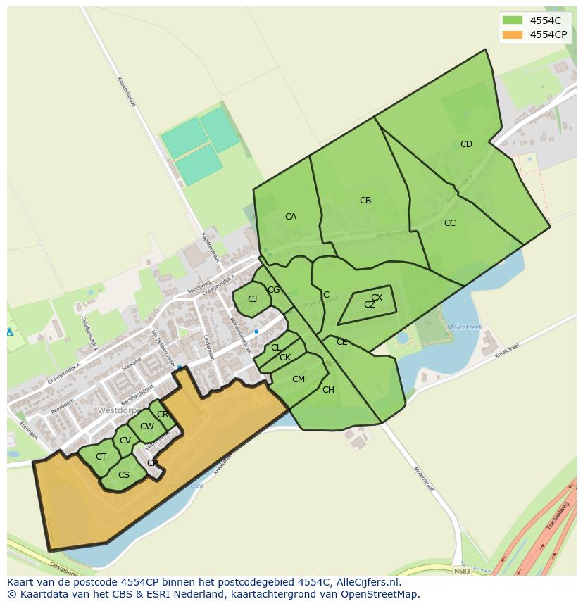 Afbeelding van het postcodegebied 4554 CP op de kaart.