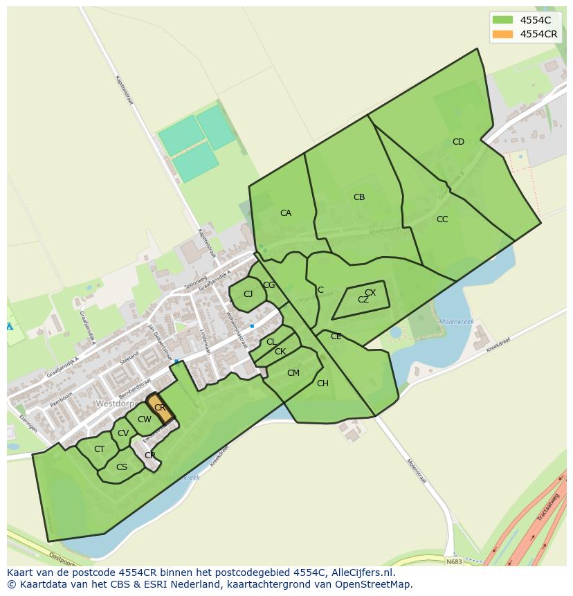 Afbeelding van het postcodegebied 4554 CR op de kaart.