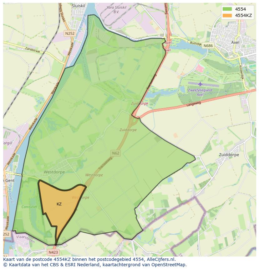 Afbeelding van het postcodegebied 4554 KZ op de kaart.