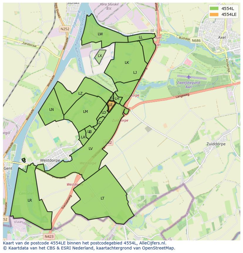 Afbeelding van het postcodegebied 4554 LE op de kaart.