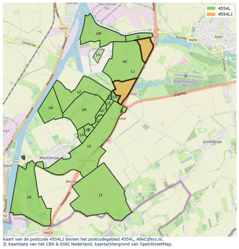 Afbeelding van het postcodegebied 4554 LJ op de kaart.