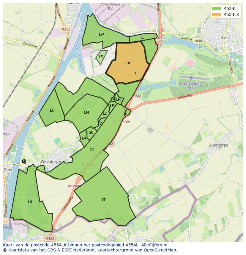 Afbeelding van het postcodegebied 4554 LK op de kaart.