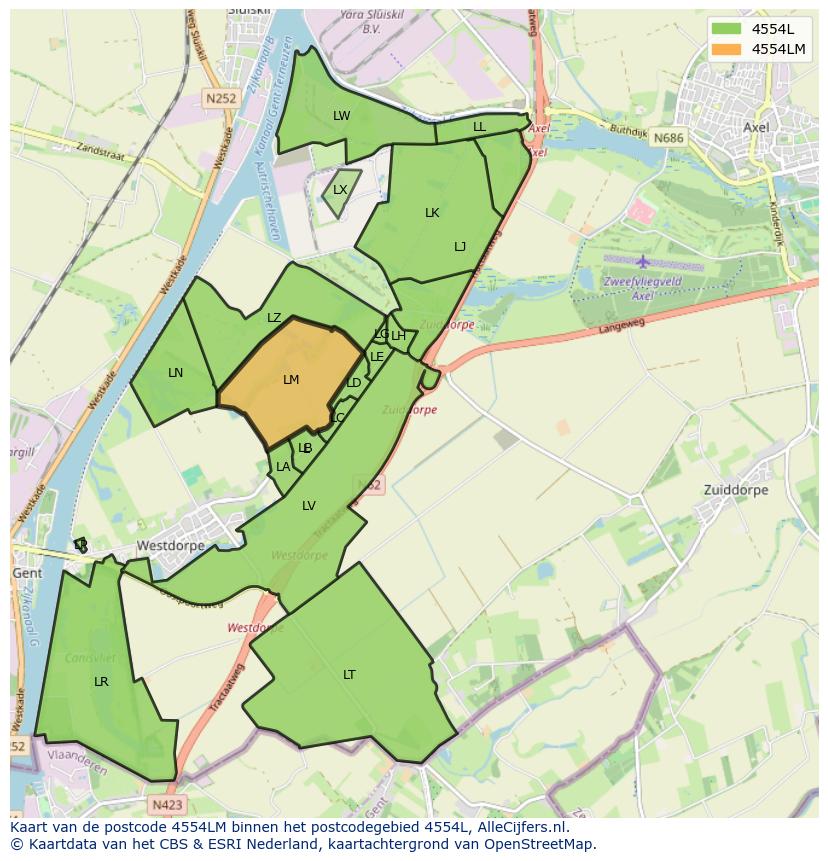 Afbeelding van het postcodegebied 4554 LM op de kaart.