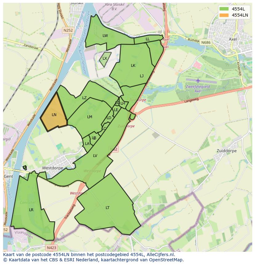 Afbeelding van het postcodegebied 4554 LN op de kaart.