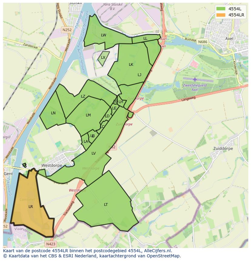 Afbeelding van het postcodegebied 4554 LR op de kaart.