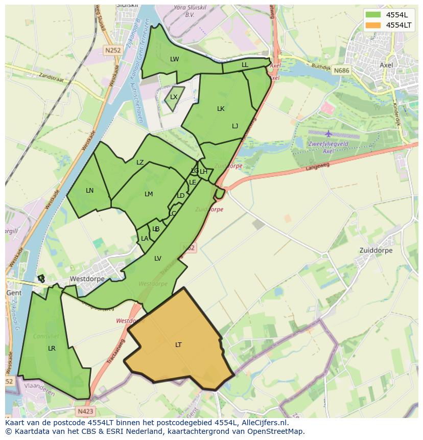 Afbeelding van het postcodegebied 4554 LT op de kaart.