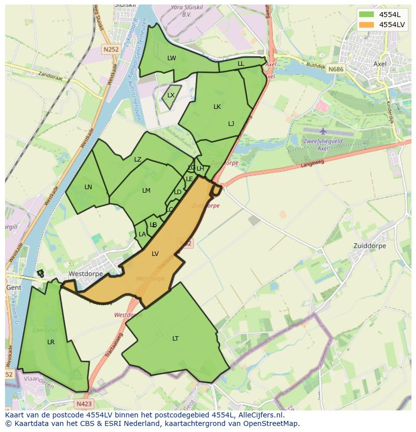 Afbeelding van het postcodegebied 4554 LV op de kaart.