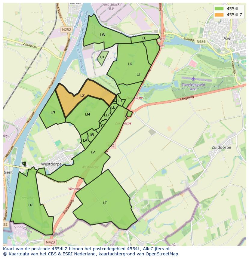 Afbeelding van het postcodegebied 4554 LZ op de kaart.