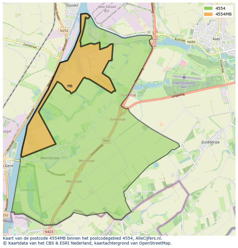 Afbeelding van het postcodegebied 4554 MB op de kaart.