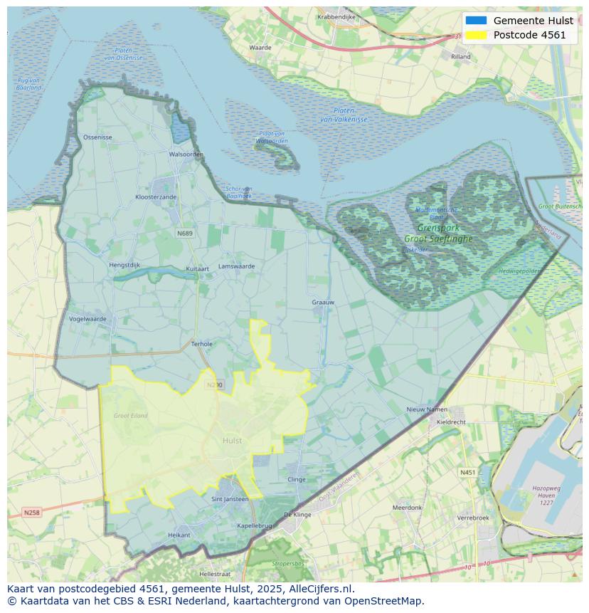 Afbeelding van het postcodegebied 4561 op de kaart.