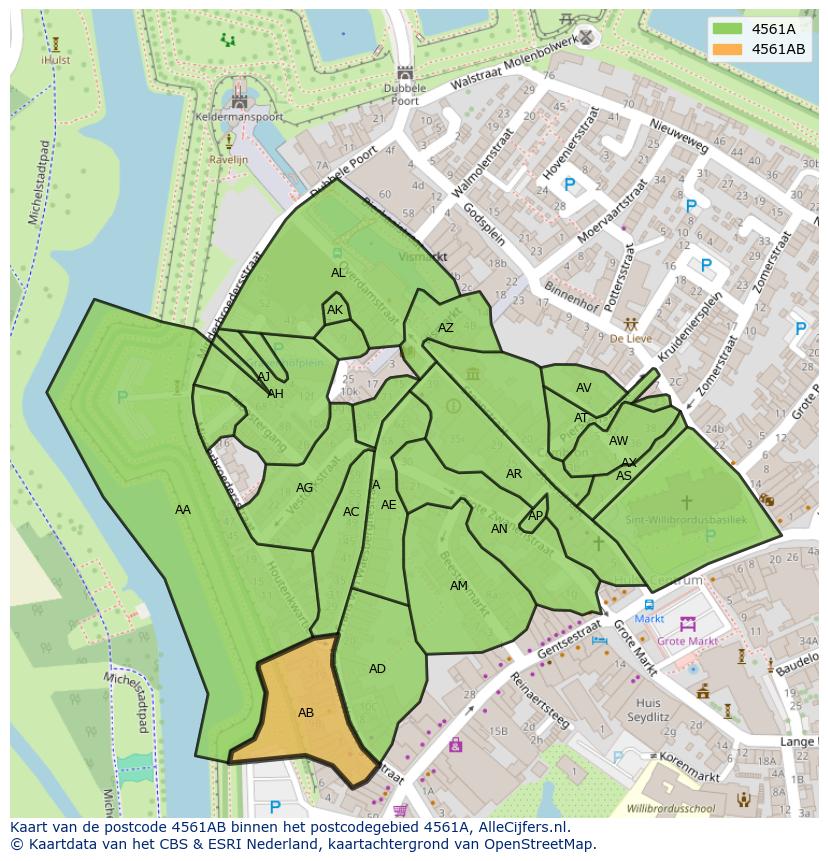 Afbeelding van het postcodegebied 4561 AB op de kaart.