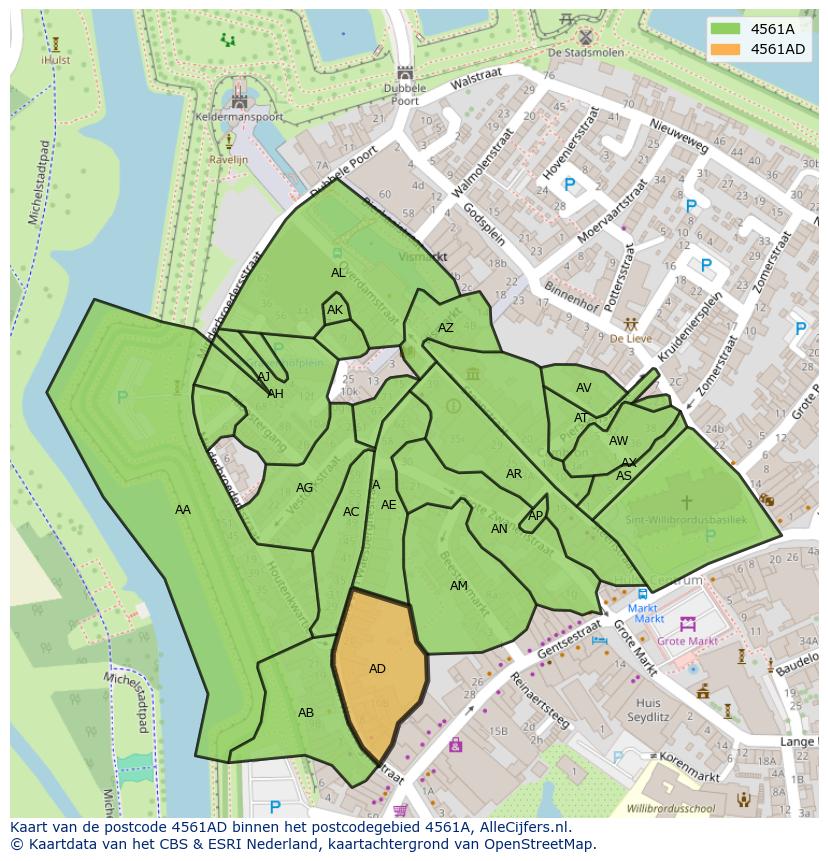 Afbeelding van het postcodegebied 4561 AD op de kaart.