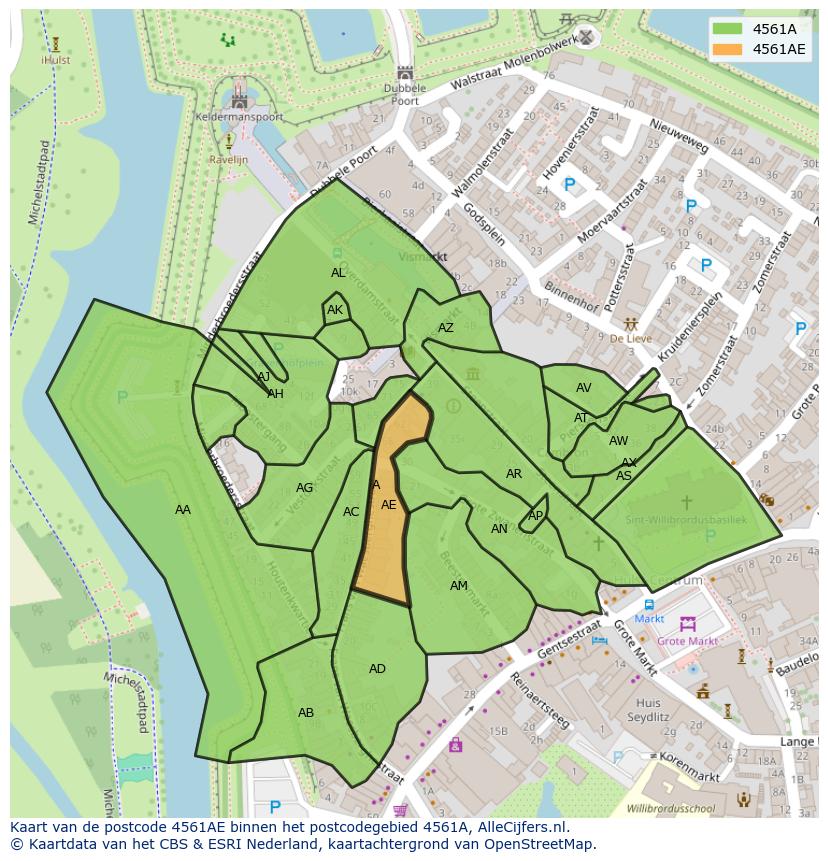 Afbeelding van het postcodegebied 4561 AE op de kaart.