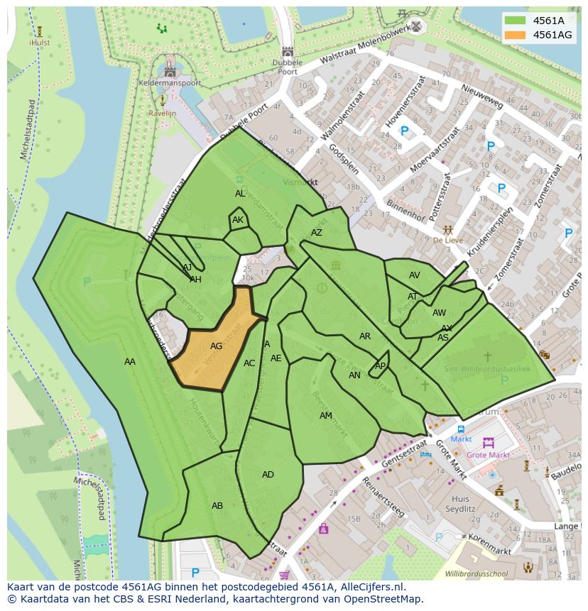 Afbeelding van het postcodegebied 4561 AG op de kaart.