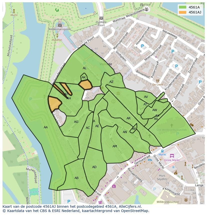 Afbeelding van het postcodegebied 4561 AJ op de kaart.