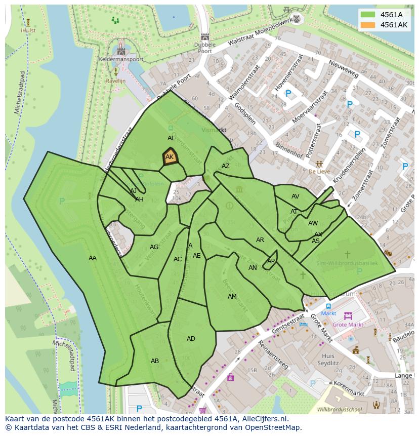 Afbeelding van het postcodegebied 4561 AK op de kaart.