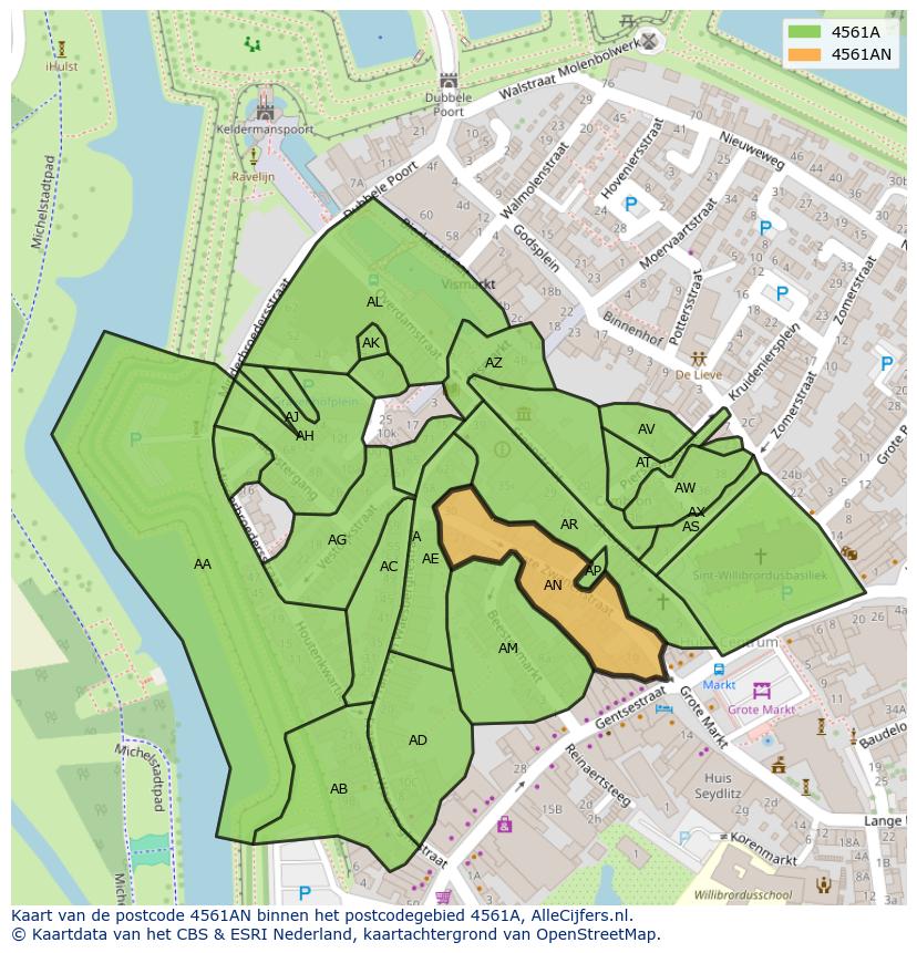 Afbeelding van het postcodegebied 4561 AN op de kaart.