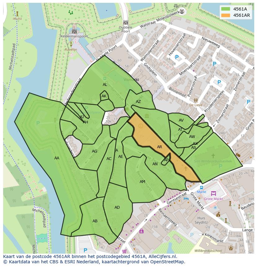 Afbeelding van het postcodegebied 4561 AR op de kaart.