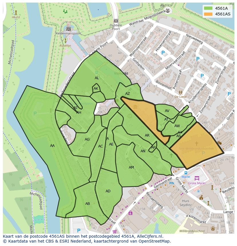 Afbeelding van het postcodegebied 4561 AS op de kaart.