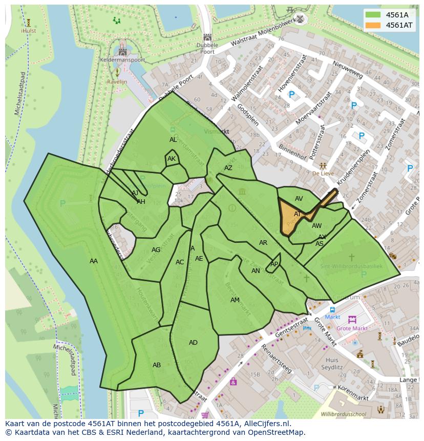 Afbeelding van het postcodegebied 4561 AT op de kaart.
