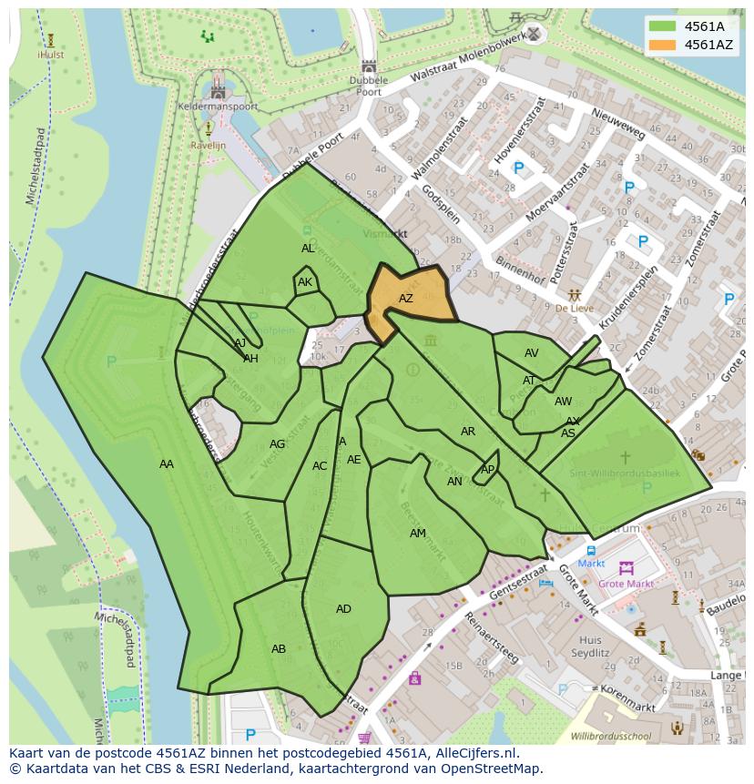 Afbeelding van het postcodegebied 4561 AZ op de kaart.