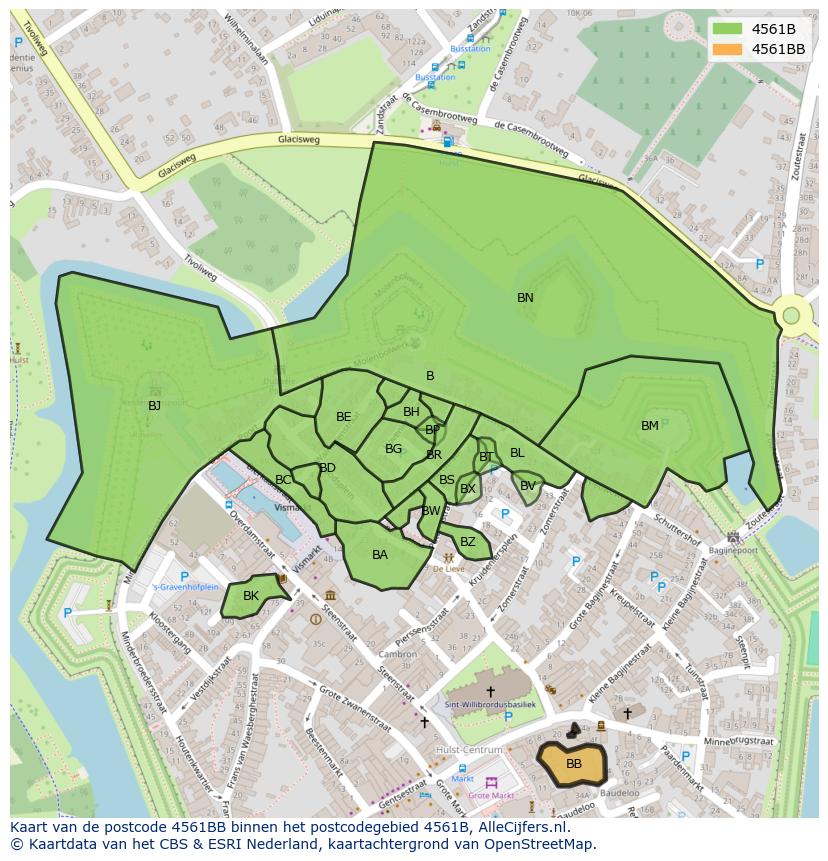 Afbeelding van het postcodegebied 4561 BB op de kaart.