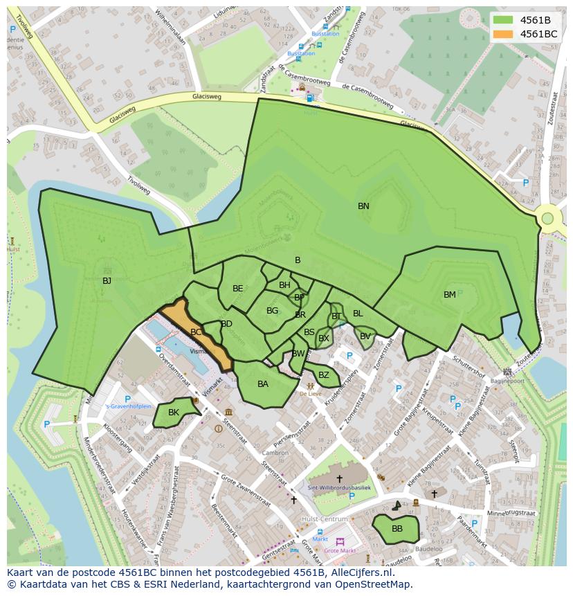Afbeelding van het postcodegebied 4561 BC op de kaart.