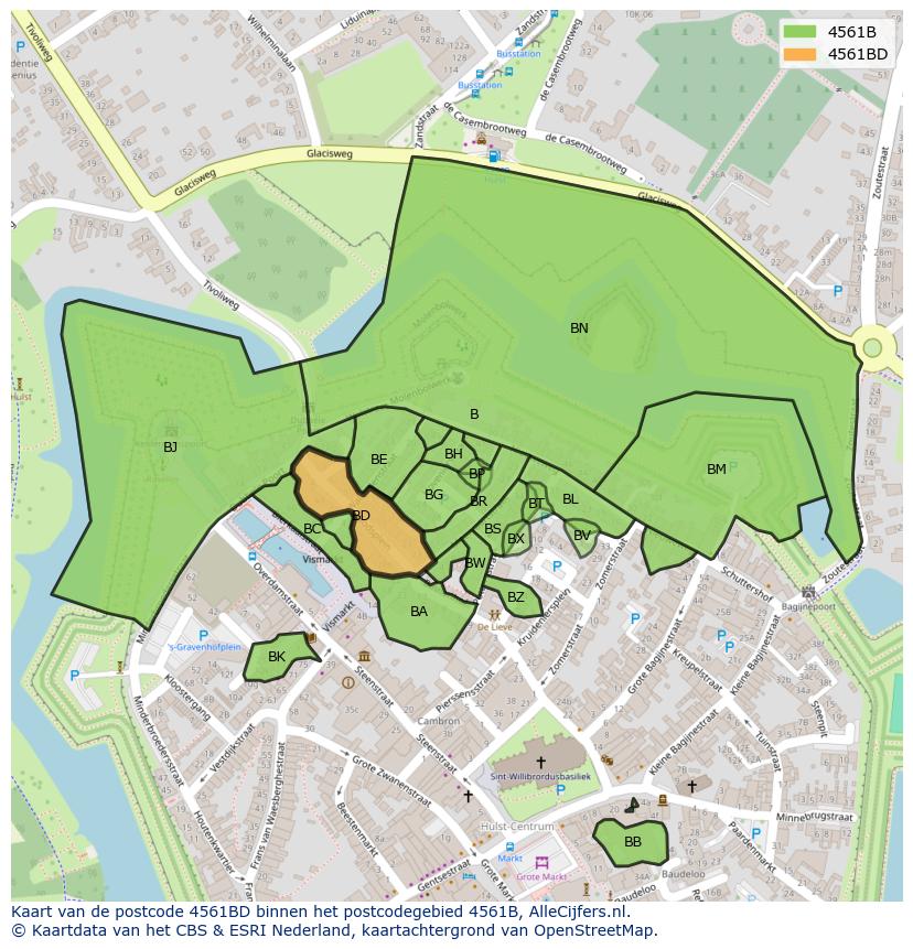 Afbeelding van het postcodegebied 4561 BD op de kaart.
