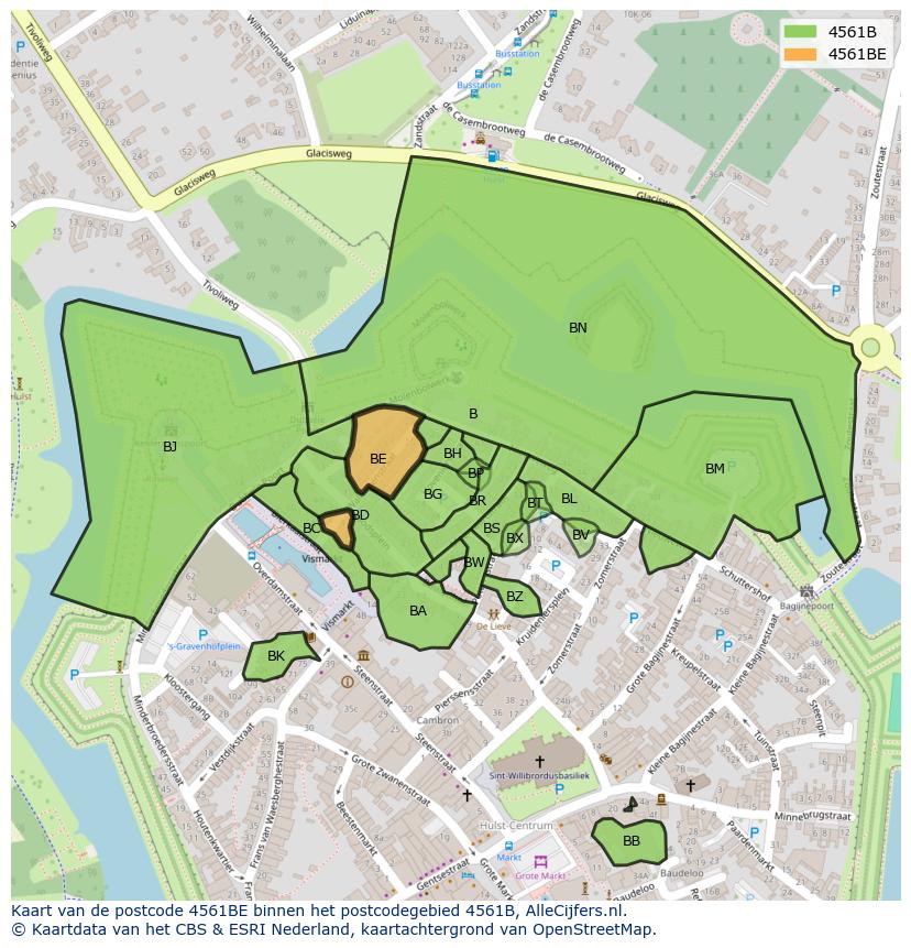 Afbeelding van het postcodegebied 4561 BE op de kaart.