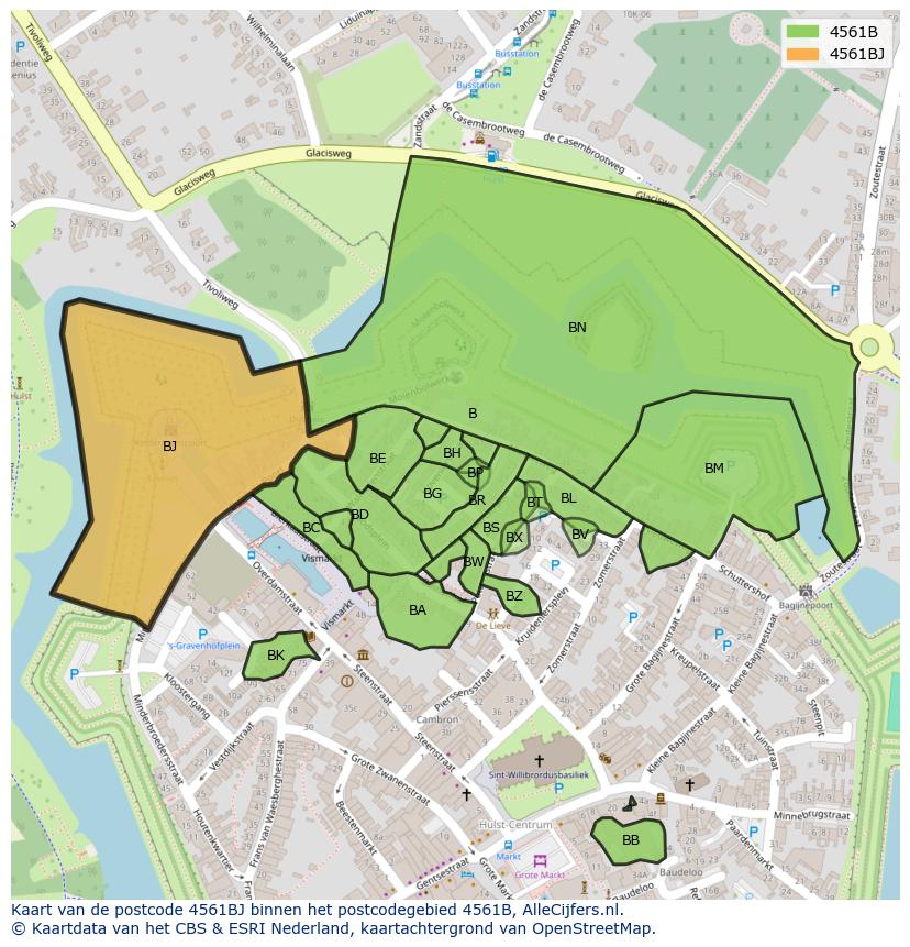 Afbeelding van het postcodegebied 4561 BJ op de kaart.
