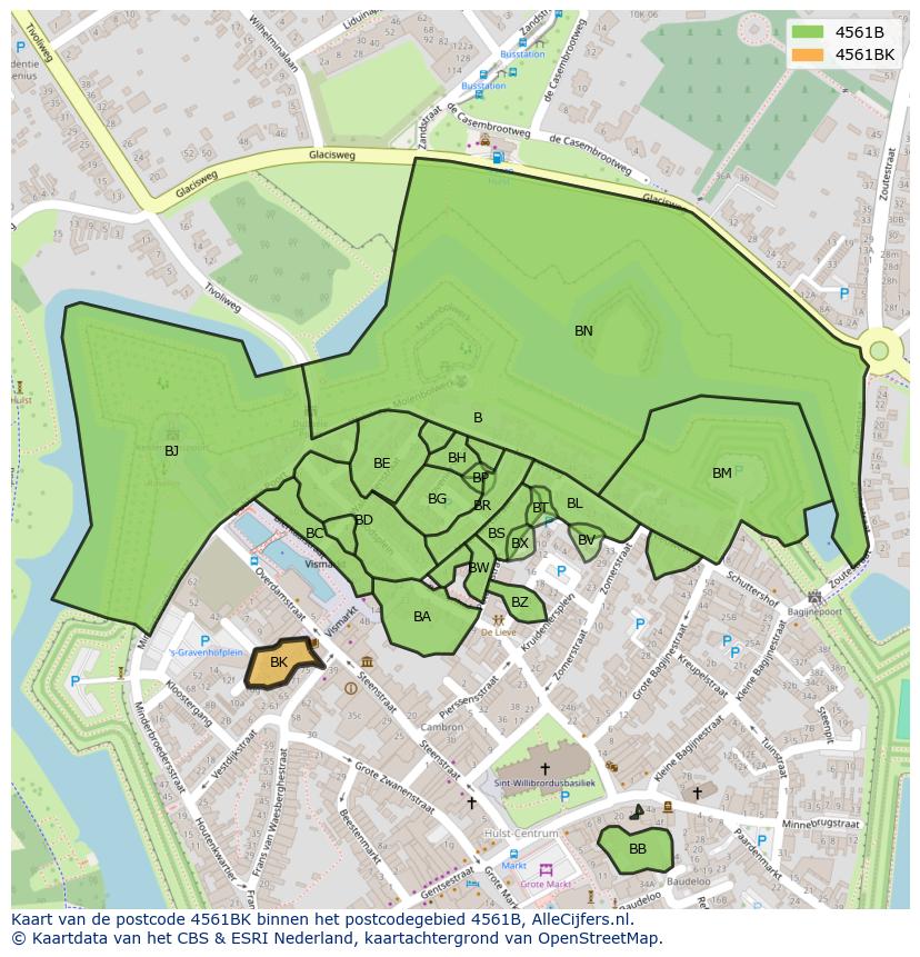 Afbeelding van het postcodegebied 4561 BK op de kaart.