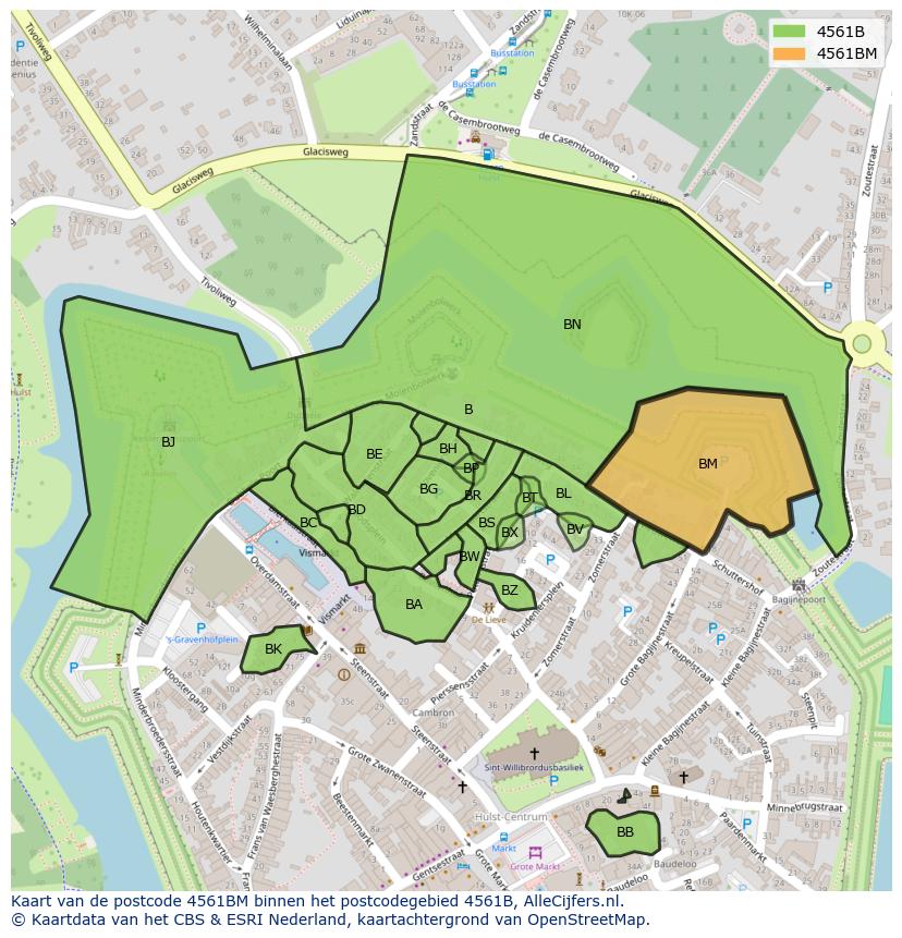 Afbeelding van het postcodegebied 4561 BM op de kaart.