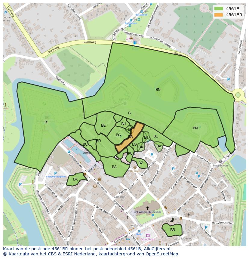 Afbeelding van het postcodegebied 4561 BR op de kaart.