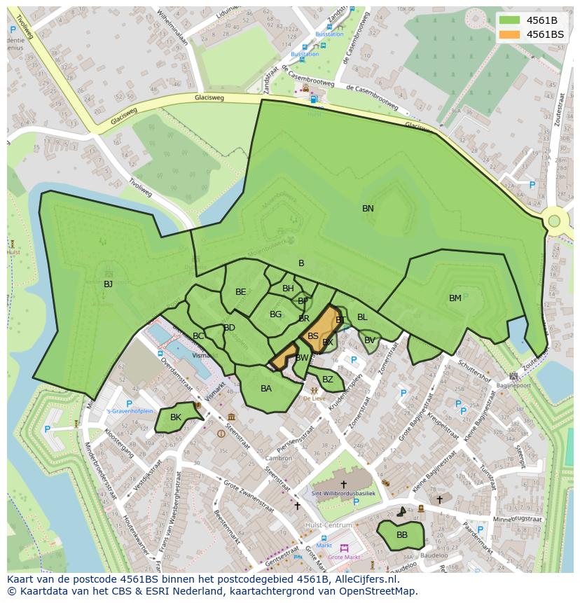 Afbeelding van het postcodegebied 4561 BS op de kaart.