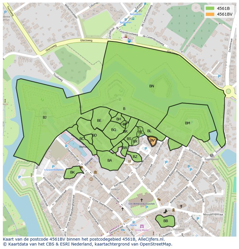 Afbeelding van het postcodegebied 4561 BV op de kaart.