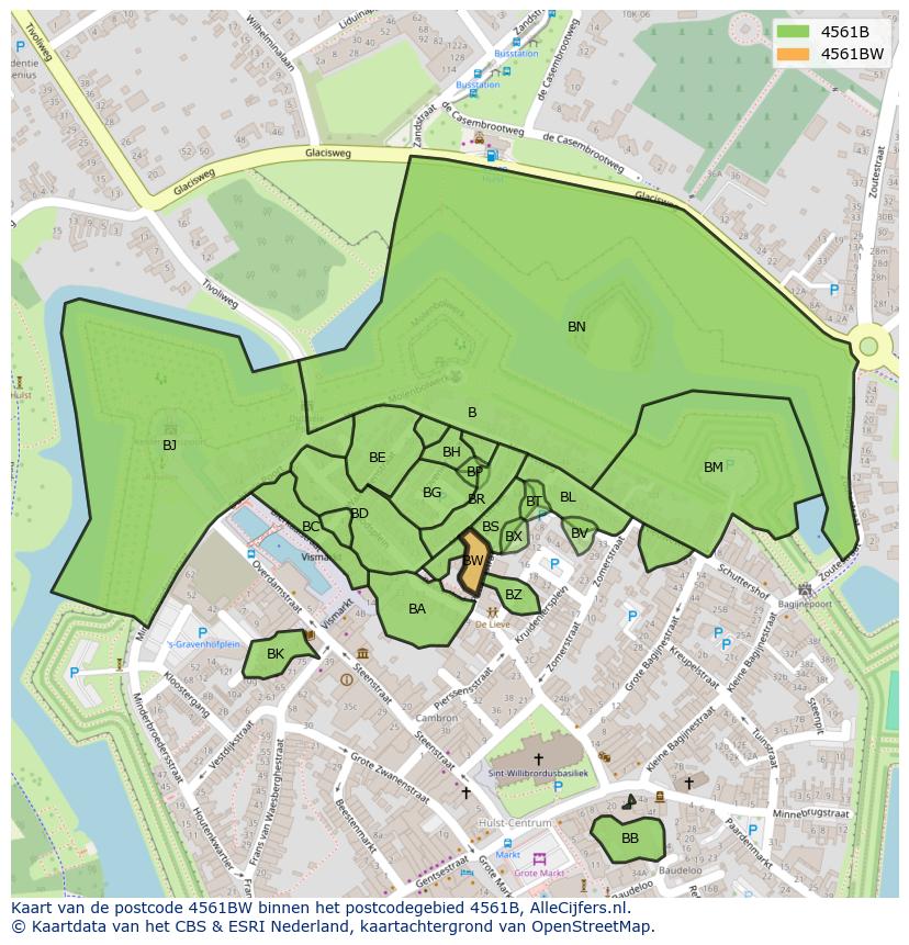 Afbeelding van het postcodegebied 4561 BW op de kaart.