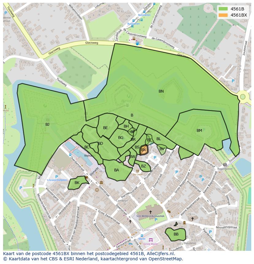 Afbeelding van het postcodegebied 4561 BX op de kaart.