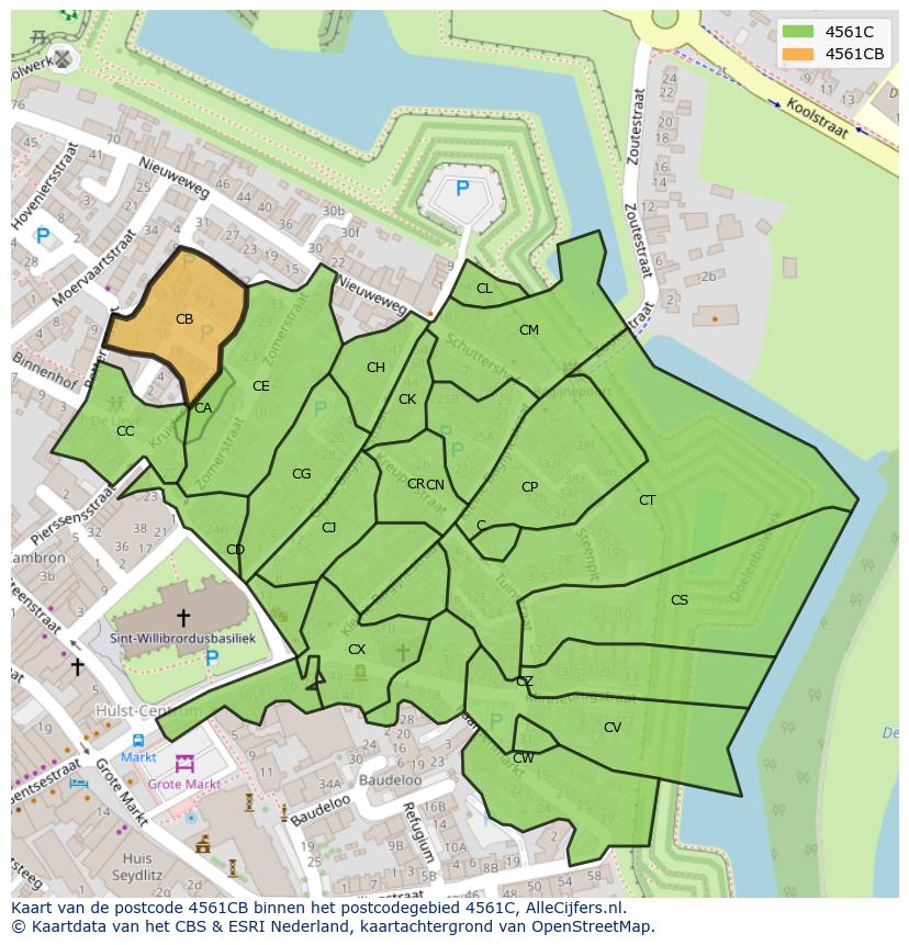 Afbeelding van het postcodegebied 4561 CB op de kaart.