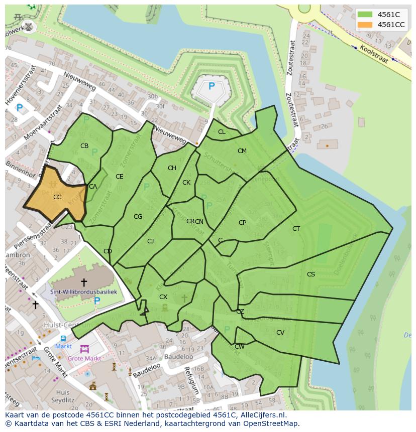 Afbeelding van het postcodegebied 4561 CC op de kaart.